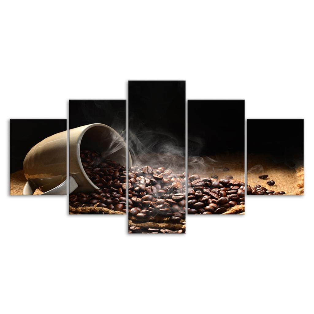 Coffee Beans Aroma Restaurant Kitchen 5 Piece Five Panel Wall Canvas Print Modern Art Poster Picture Home Decor Gift For Him For Her