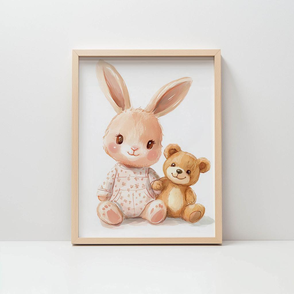 Plakat Uroczy Króliczek I Miś Plakat Uroczy Króliczek I Miś, 30X40 Cm, Rama Aluminiowa Czarna, Papier Matowy 230 Gsm