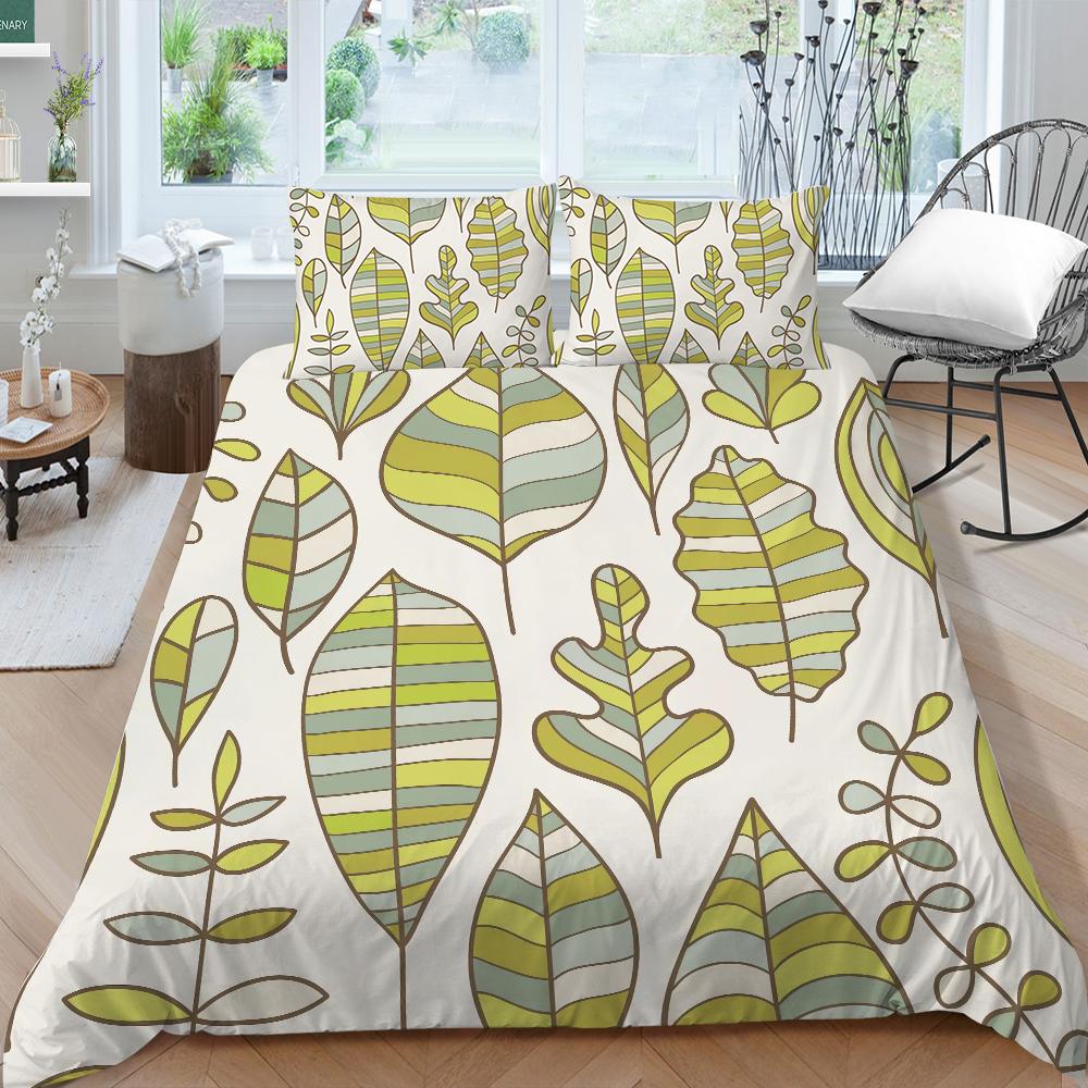 Семейное постельное белье, односпальная двуспальная кровать, полноразмерная серия с растительным принтом, постельное белье с узором в виде листьев, наволочка и пододеяльник, моющееся украшение для дома