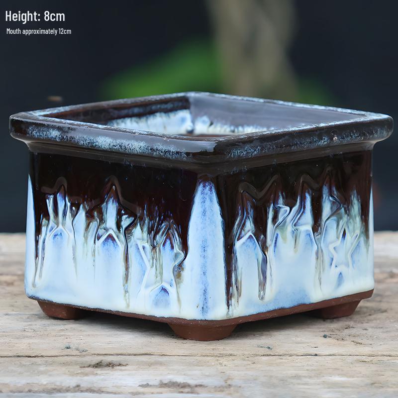Терракотовый горшок для суккулентов ручной работы, большой квадратный с глянцевой глазурью и дышащим дизайном.