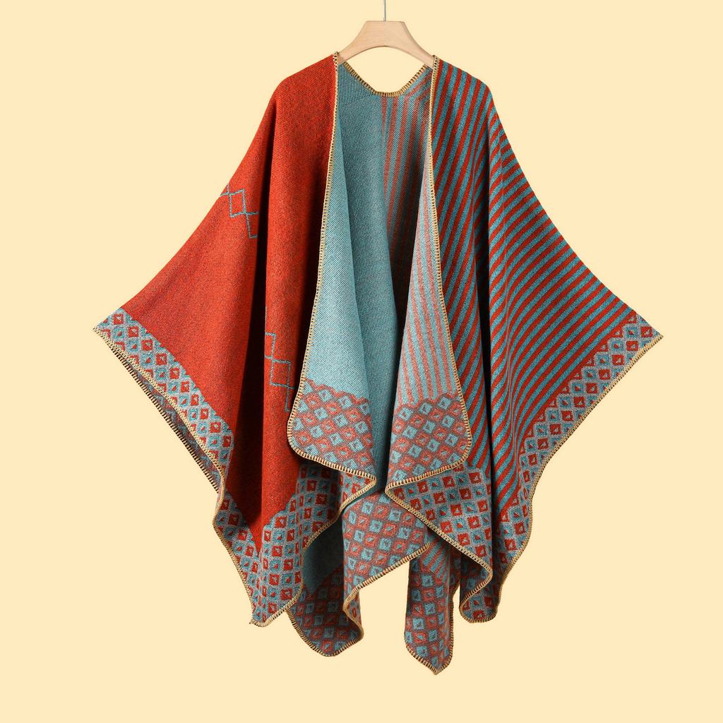 Shawl Imitation Cashmere Knitted Scarf Split Fork Oil Painting Cape Cloak Outside