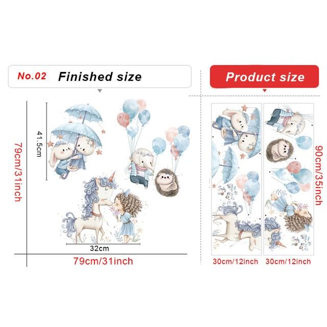 Милый Единорог Кролик Наклейки На Стены Детская Комната Детская Настенный Декор Наклейка Красивые Девушки Летающий Слон Мультфильм Наклейки Домашний Декор