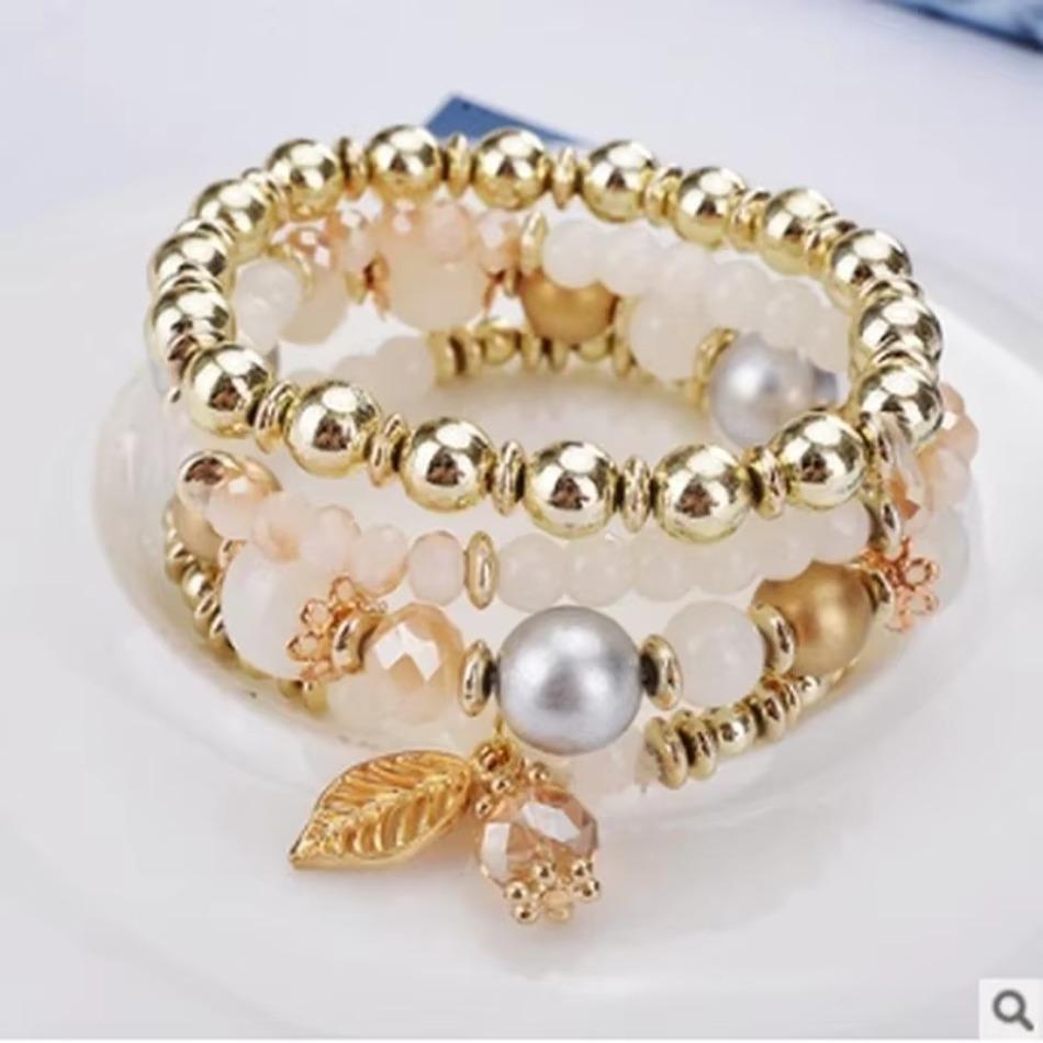 4 шт. Модный и простой кулон из хрустальных бусин с ветвями и листьями, универсальный многослойный браслет с бусинами, демонстрирующий темперамент женщины.