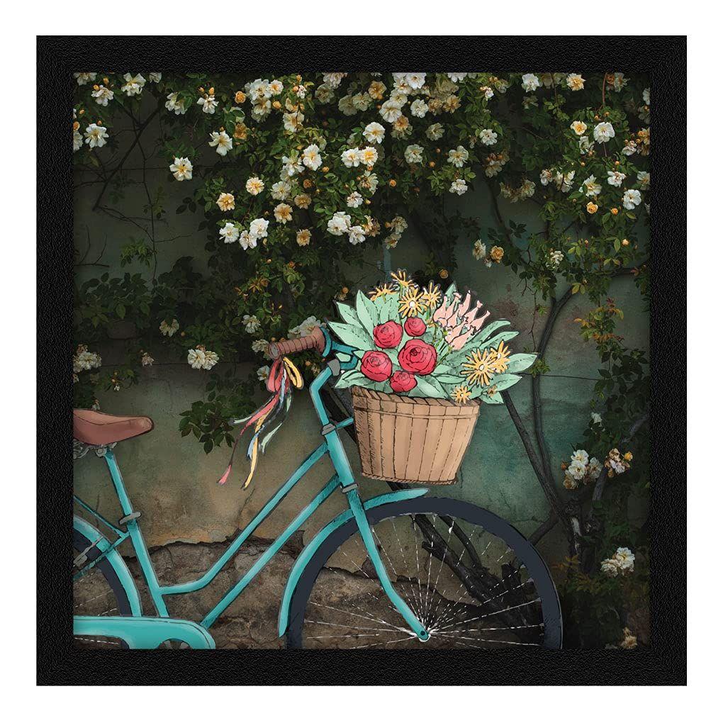 Винтажное настенное искусство «Уличный велосипед города», настенная живопись в рамке, многоцветная, абстрактная, 13X13 дюймов, набор из 1 шт.