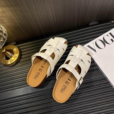 ~ Носить _ кожаные перфорированные толстоподошвенные тапочки с закрытым носком женские полушлепанцы для улицы лето