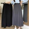 Модные новые винтажные плиссированные А-силуэта свободные юбки женские с высокой талией тонкие элегантные юбки средней длины женские повседневные однотонные простые женские юбки с поясом 26110