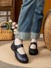Johnature Genuine Leather Soft Soled Flat Shoes Retro Round Toe Shallow Versatile Comfortable Women's Shoes