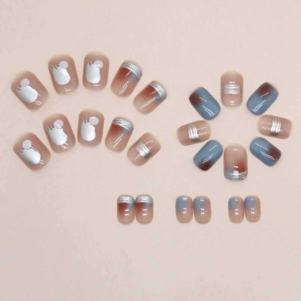 Короткие круглые накладные ногти Французские типсы для ногтей Модные накладные ногти для своими руками
