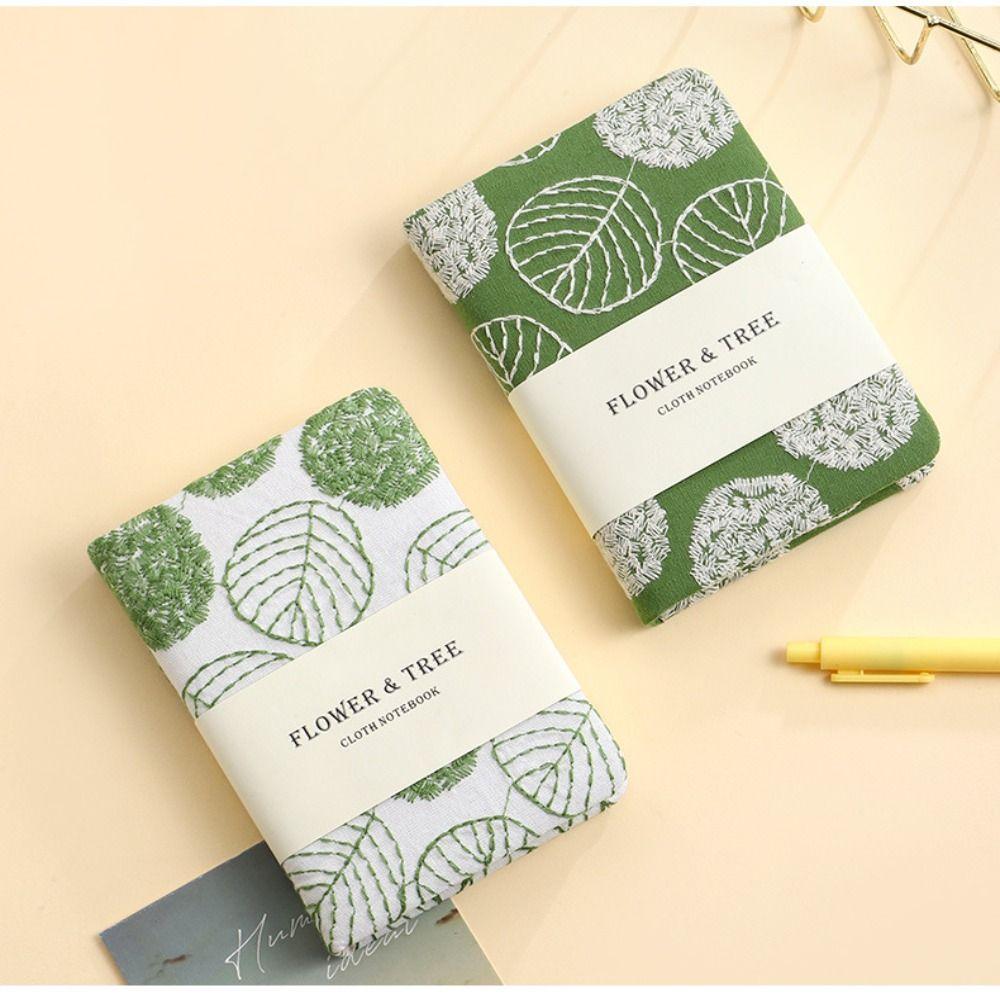 Fabric Cover Leaf Hand Ledger Compact Pocket Book Durable Embroidered Notebook School