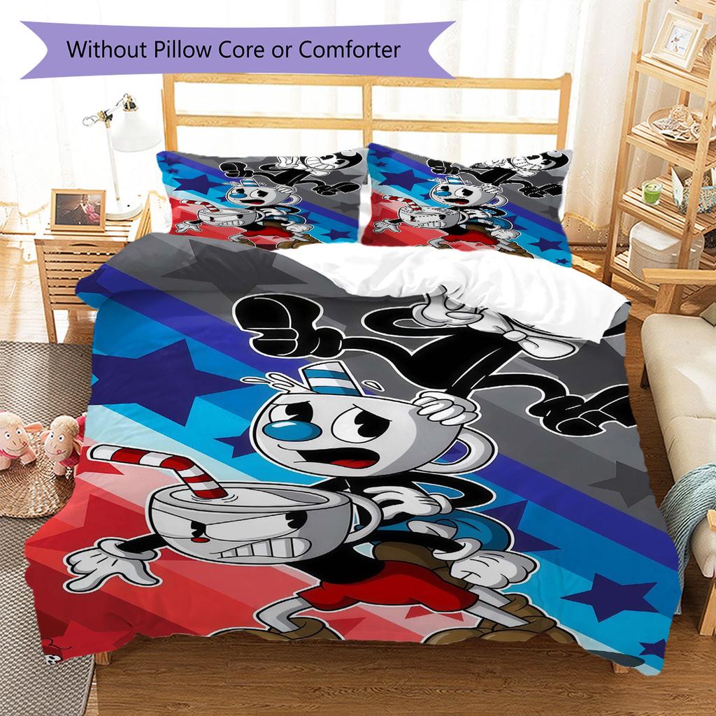 Cuphead Bedding Quilt Set Quilt Cover Pillowcase Home Decoration Birthday Gift (1 * duvet cover + 2 * pillowcase, without core)