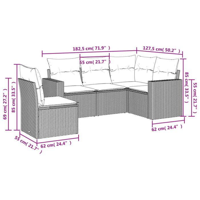 VidaXL Garden Lounge Set with Cushions 5 Pcs, Sofas with Adjustable Feet, Outdoor Furniture Set Patio Terrace, 3251309