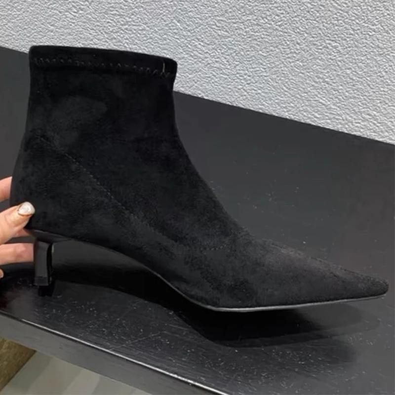 Замшевые женские ботильоны с острым носком на среднем каблуке, туфли-шпильки, женская мода 2025 года, тренд, зимняя мода, элегантные, сексуальные, женские, челси