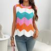 Летний вязаный топ с круглым вырезом, жилет с короткими рукавами, волнистый свитер контрастного цвета