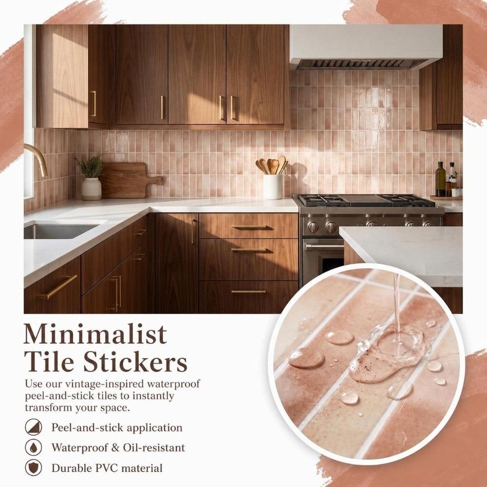 2PCS Vintage PVC Self Adhesive Tile Sticker Oil Proof Waterproof Wall Sticker Kitchen Counter
