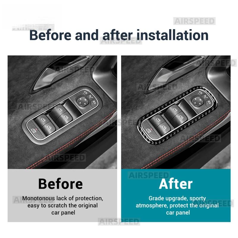 Real Soft Carbon Fiber Trim Sticker For Mercedes Benz A CLA Class W177 W118 C118 2020-2024 2025 Car Window Lift Control Frame.