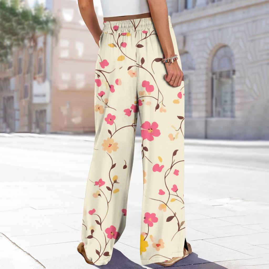 Женские брюки с принтом и широкими штанинами, с карманами, с высокой талией, на кулиске, свободные, повседневные