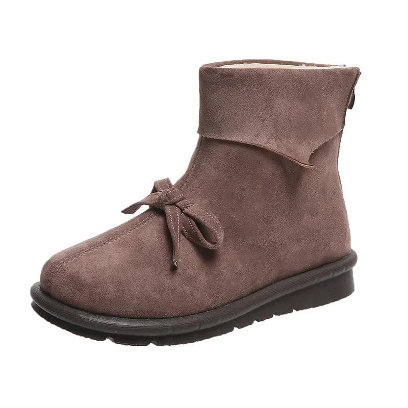 Ботильоны с леопардовым принтом, женская обувь, модные, сексуальные, меховые, замшевые, на плоской подошве, короткие, женские, большого размера 43, зимние сапоги с бантом