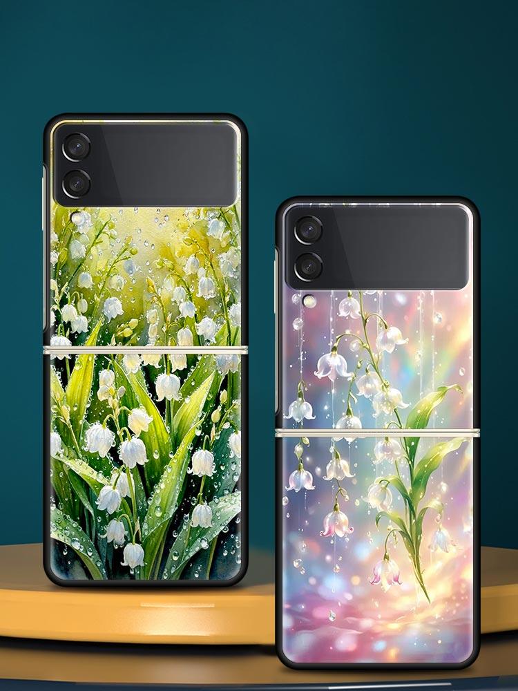 Прозрачный жесткий чехол для телефона с рисунком Ландыш для Samsung Galaxy Z Flip 7 6 5 4 Черная крышка для Galaxy Z Flip3 Складная сумка