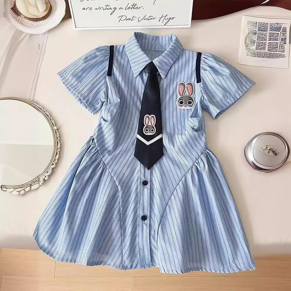 Летнее платье-поло в студенческом стиле для девочек 2024 года с короткими рукавами