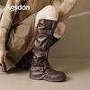 Augustine Brown Boots Women's 2025 New Autumn Prairie Western Boots Retro Stacked Martin Knight Boots