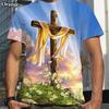 Summer T-shirts Christian Cross Jesus Printed Casual T-shirt Men Fashion 3d Short Sleeve Tee