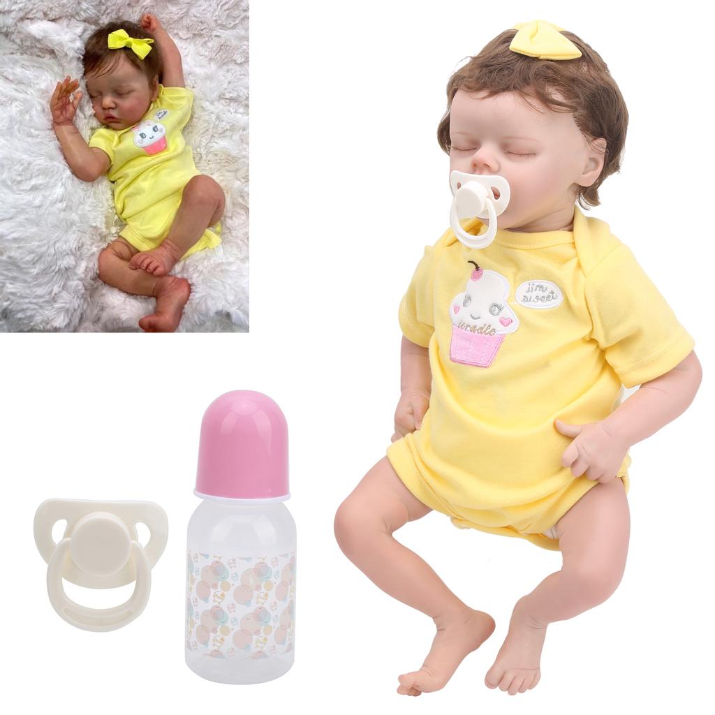 Милая кукла-младенец, мягкая на ощупь, с желтым платьем, 45 см