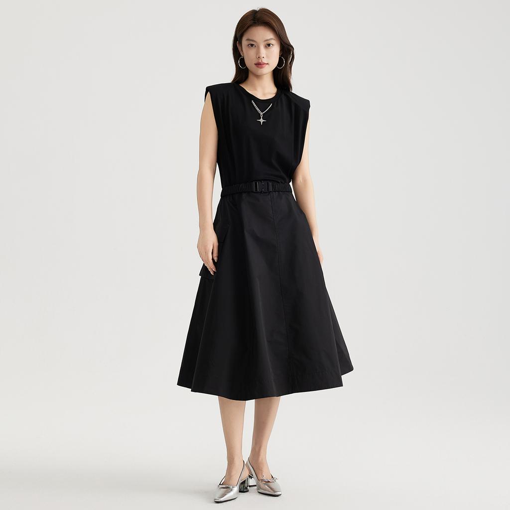Temperament thin sleeveless dress for women in summer 2026, waist cinching and slimming vest skirt, high-end mid length skirt