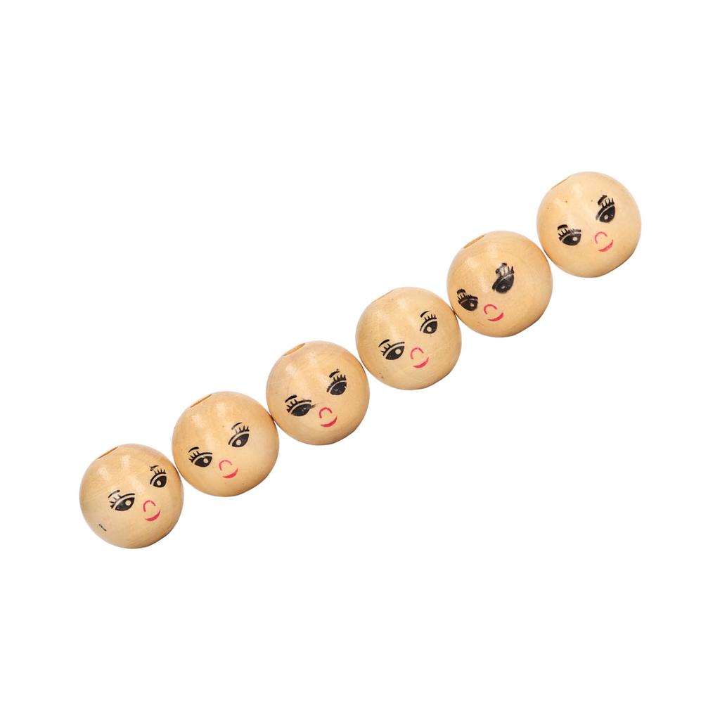 30pcs Wooden Smile Face Beads Log Color DIY Round Wooden Smiley Loose Beads Gift Children Beaded