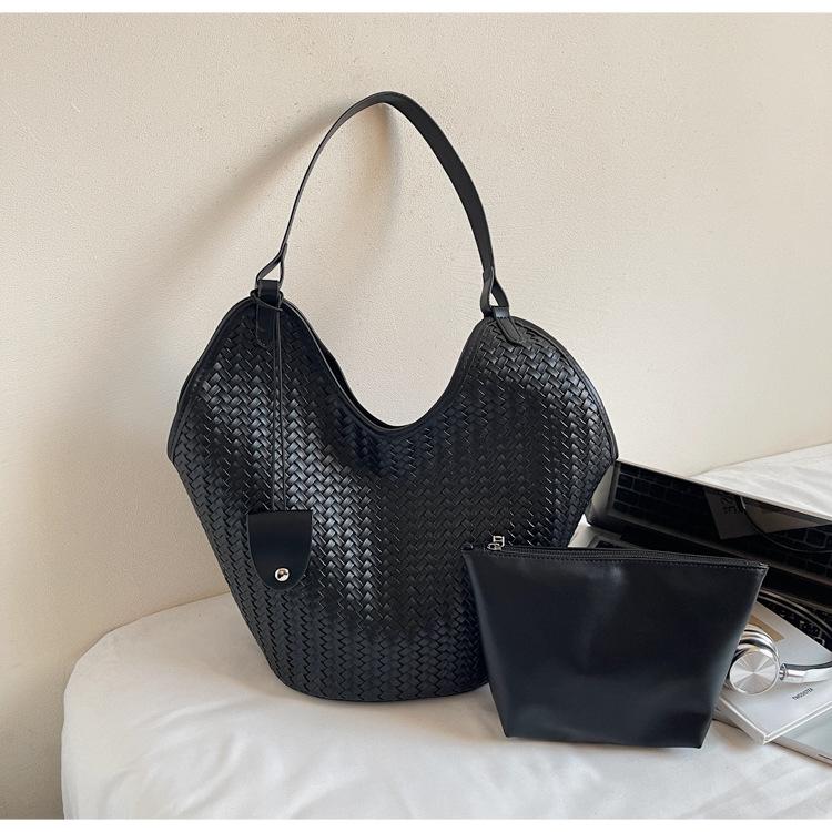 Simple and Fashionable Retro Woven Mother and Child Bag Women's 2025 New Large-capacity Casual Shoulder Tote Bag Commuter Bag