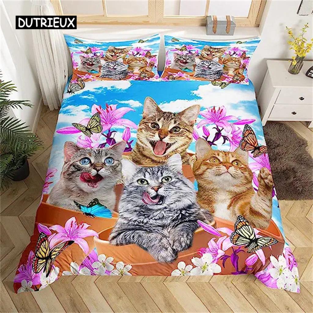Пододеяльник с изображением кота, милый котенок, одеяло для детей, мальчиков, девочек, подростков, покрывало с 3D-животными, подарки для любителей кошек