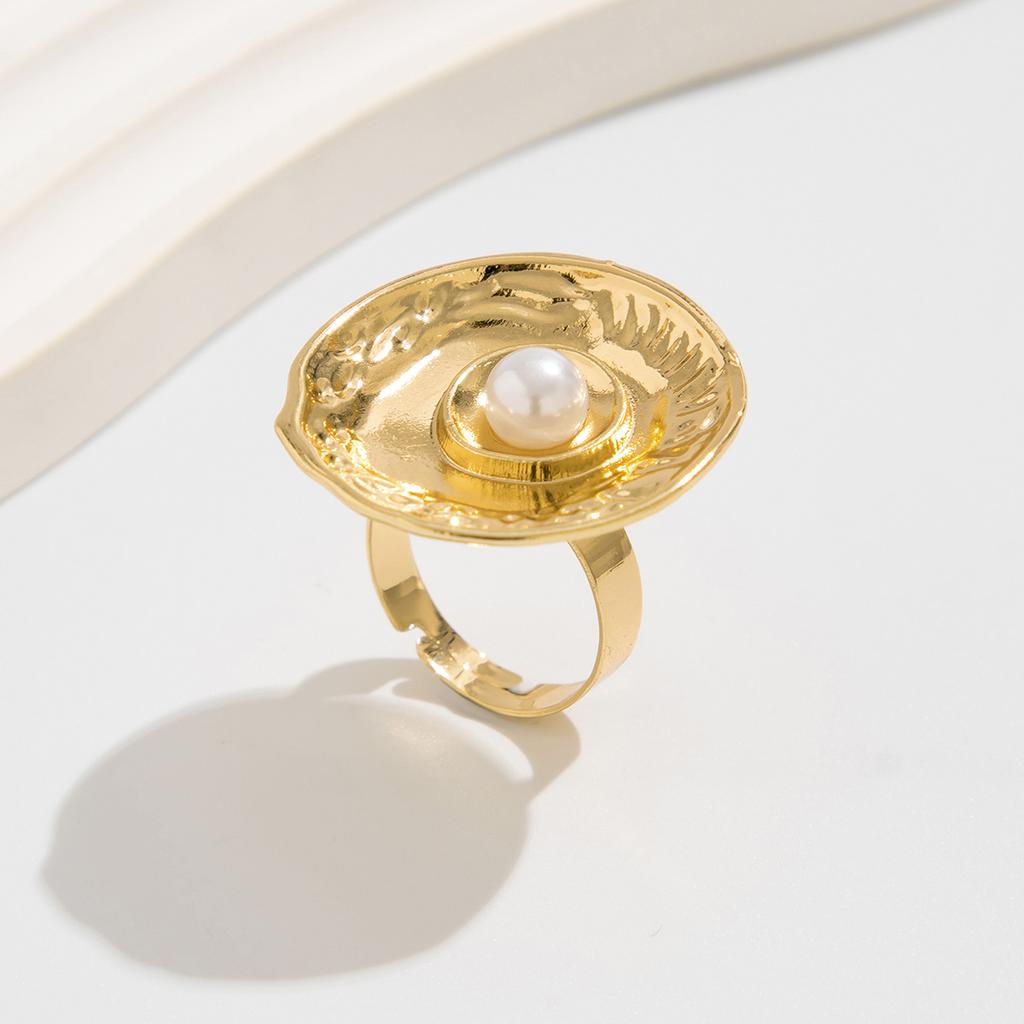 Baroque Heterosexual Pearl Alloy Set Ring Light Luxury Geometric Metal Hollow Finger Ring