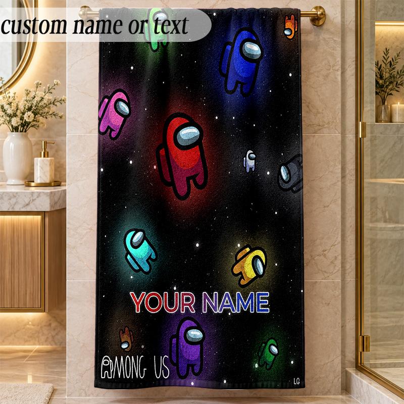Beach TowelAmong Us Custom Name Text Personalized Soft Towel for Beach Pool Indoor Home Decor Gift