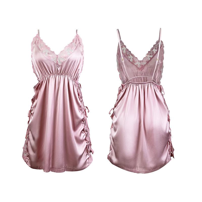 European and American new sex lace lace nightdress sexy suspender pajamas satin loungewear pajamas