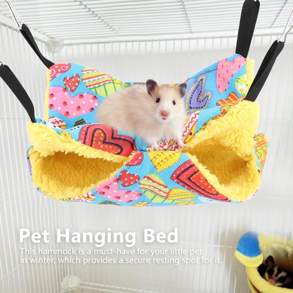Small Pet Animal Hamster Warm Winter Double Deck Hammock Hanging Bed Cage with Hooks(Peach Heart (20x20cm) )