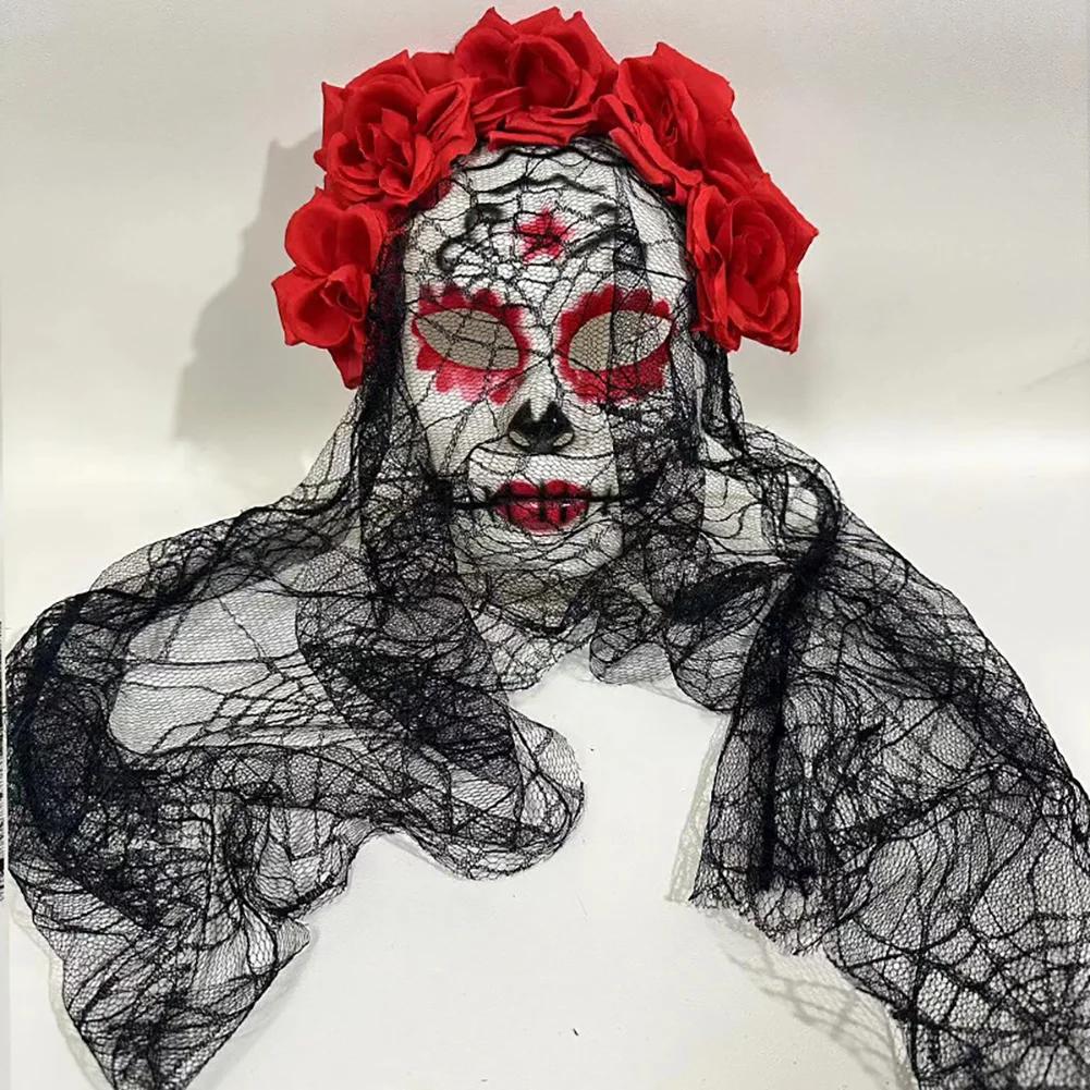 Косплей-маска на Хэллоуин Dia de los Muertos Мексиканский День Мертвых Жуткая вуаль Маска Калавера Кружевная Элегантная Фото-атрибут Маска для вечеринки