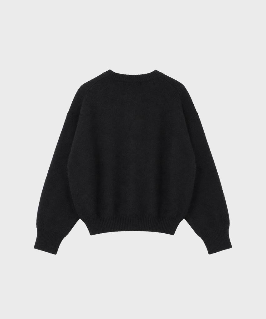 WORK ON BODY OFF Lanugo Semi-Overfit Brushed Round Neck Knit [Black]