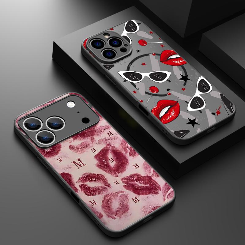 Модный чехол с узором "Целующиеся губы" для iPhone 17 Pro Max Чехол iPhone 16 Pro Max 15 14 13 16E 17E Магнитный Для Magsafe Гибридный Матовый Чехол