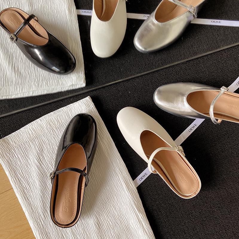 Yuexinwang Leather Flat for Huizhou Women's Shoes Heels Muller Shoes Slippers Outer Wear Summer New Bag Head Flat Sandals