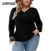 Autumn New Women's Plus Size V Neck Sweater Loose Casual Long Sleeved Blouse