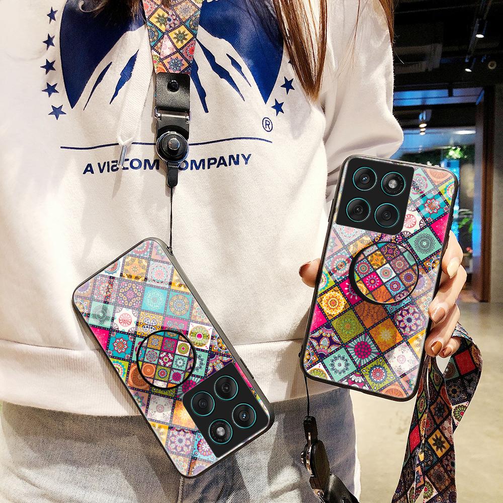 Чехол для Motorola Edge 60 Fusion 5G/Edge 60 5G с подставкой, этническим узором, закаленным стеклом, чехол для телефона со шнурком