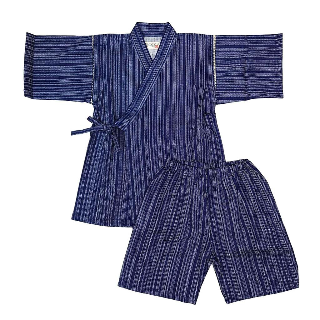 Jinbei Navy Shijira Made In Japan Boys' Set, Striped, Blue, 120cm, Weave, 100% Cotton,