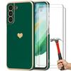 Case for Samsung Galaxy S21 FE - Heart Pattern - Night Green - Shockproof - 2 Tempered Glasses