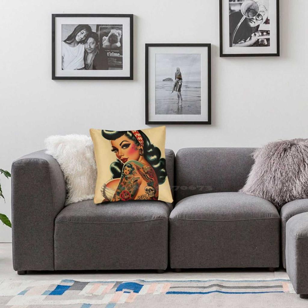 Old School Tattoo Pin - Up Home Sofa Car Cushion Cover Pillowcase Up Girl Up Woman Cute Up Beauty Up Retro Up Inked Up Tattoo Up