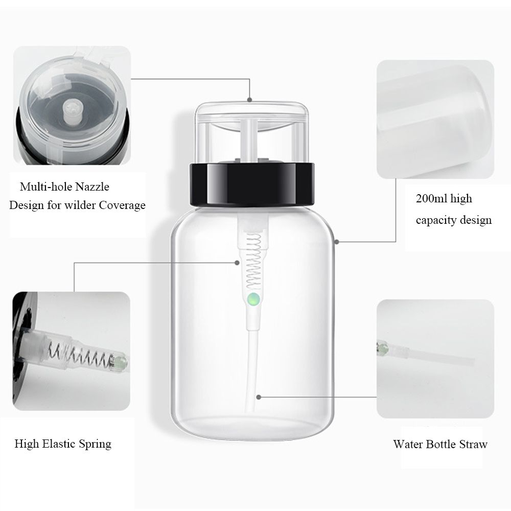 200mL UV Gel Cleaner Pump Dispenser Container Empty Bottle Clean Acetone  Nail Polish Remover