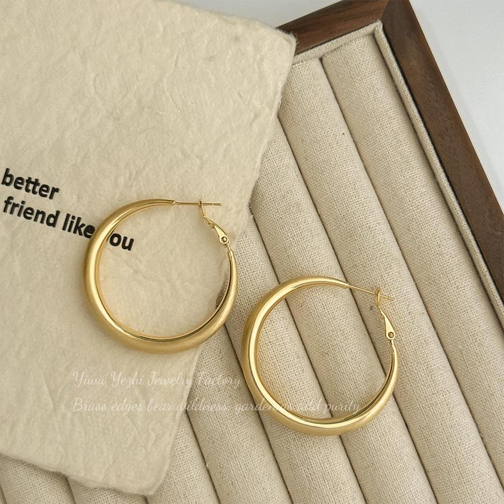 Серьги-кольца из серебра 925 пробы с матовой гладкой поверхностью - Европейский и американский стиль, Универсальные, Высококлассные, Холодный тон