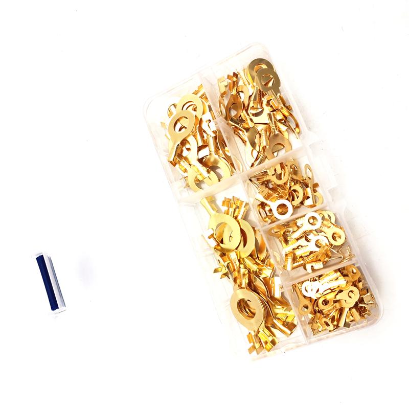 150pcs Insulated Ring Cable Lugs Assorted Ring Eyes 3.2-10.2mm Wire Cable Connectors Brass Terminals Assortment Kit