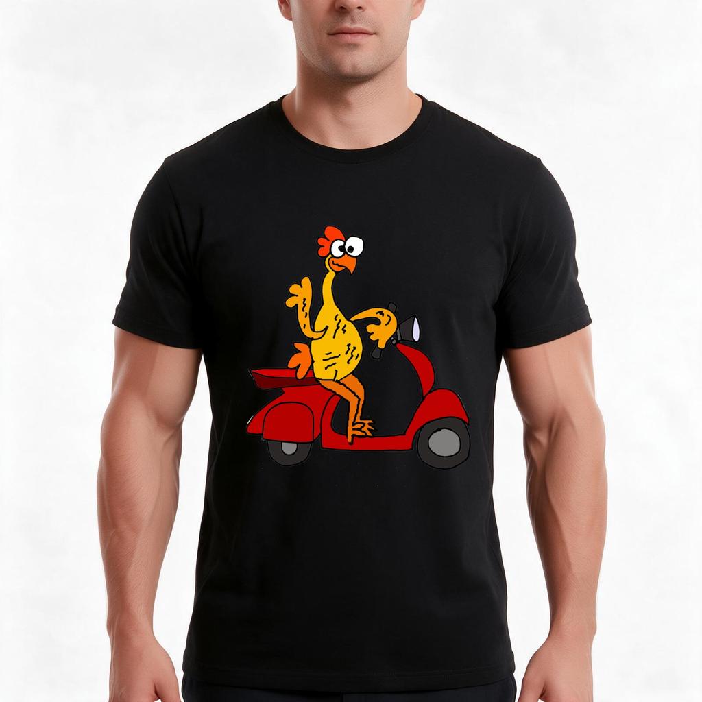 Humorous Rubber Chicken On Motor Scooter Tshirt Summer Casual Cotton Tee Oversized Streetwear Tops Vintage Graphic Print