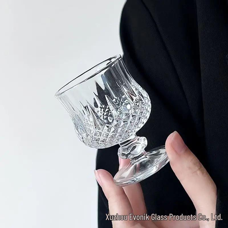 Ретро Гравированный Мини Бокал для Вина - 50 мл Бокал для Белого Вина на Ножке