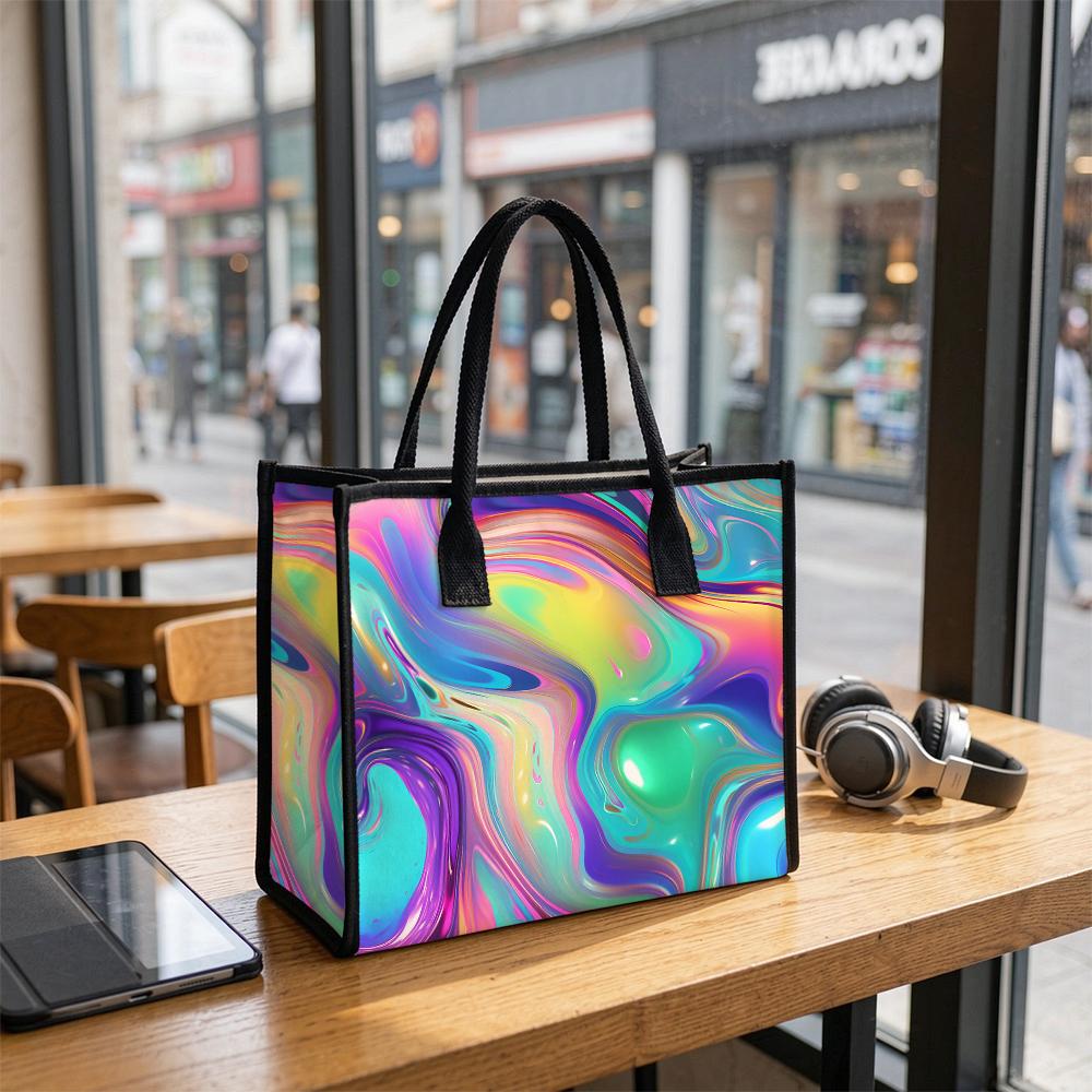 Holographic Fluid Pattern Tote Bag Fashion Daily Shoulder Handbag for Women Outdoor Travel Casual Shopping Carryall