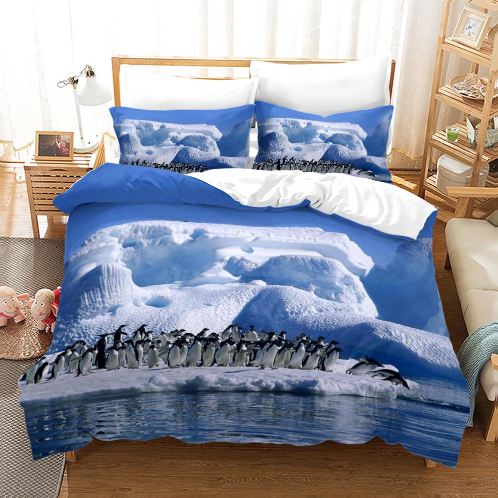 Comforter Antarctic Penguins For Kid Girl Boy Cute Animals Polyester Comforter Black White Print King Size